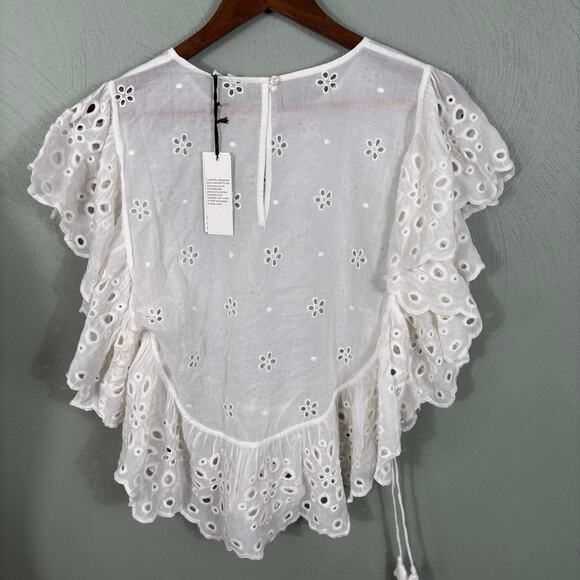 Unsubscribed Tops Blouse Shirt Women's Small White Boho Eyelet Ruffle Bib NWT - Picture 10 of 12
